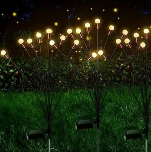 Decoratiune solara pentru gradina cu 6 bulbi, lumina alb cald
