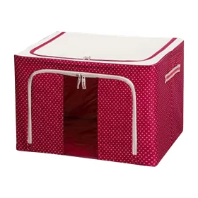   Cutie de depozitare pliabila cu fermoar, 24 litri, 40 X 30 X 20 cm, imprimeu buline, rosie