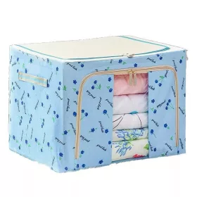   Cutie de depozitare pliabila, fermoar, 66 litri, textil, 50 x 40 x 33 cm, cadru metalic, suport baza stabil din plastic, imprimeu cirese, albastra