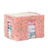 Cutie de depozitare pliabila, fermoar, 66 litri, textil, 50 x 40 x 33 cm, cadru metalic, suport baza stabil din plastic, imprimeu cirese, roz