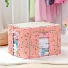 Cutie de depozitare pliabila, fermoar, 66 litri, textil, 50 x 40 x 33 cm, cadru metalic, suport baza stabil din plastic, imprimeu cirese, roz