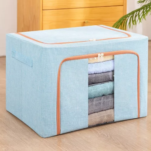 Cutie de depozitare pliabila cu fermoar, 66 litri, material textil, 50 X 40 X 33 cm, albastru deschis