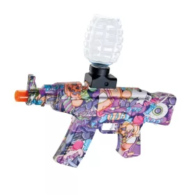   Mitraliera de jucarie cu bile de hidrogen de gel, electrica, 5000 bile incluse, ochelari protectie, AK47, mov