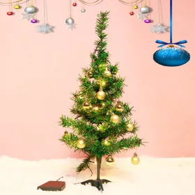   Brad artificial impodobit, 60 cm, suport plastic cu instalatie luminoasa 20 LED alb cald + 20 globuri aurii incluse