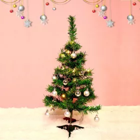   Brad artificial impodobit, 60 cm, suport plastic cu instalatie luminoasa 20 LED alb cald + 20 globuri argintii incluse