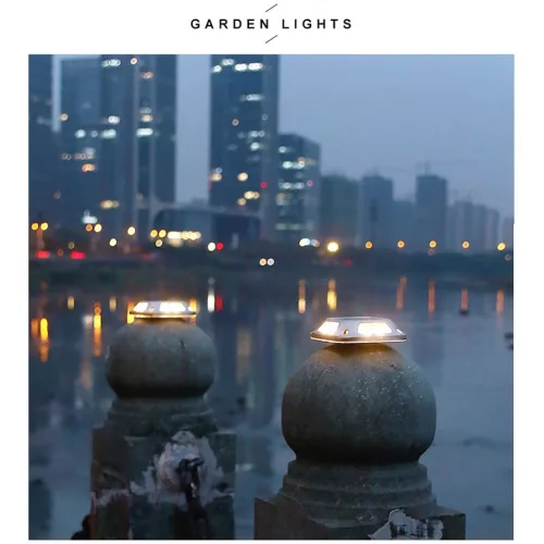 Lampa solara LED pentru gradina 8 LED-uri, prindere de perete sau impamantare, IP65, forma patrat, material ABS si Policarbonat, 9 x 9 cm, baterie doua moduri de prindere, lumina alb rece, gri