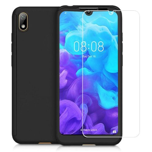 Husă Full Cover 360° pentru Huawei Y5 2019 (față + spate + sticlă), neagra