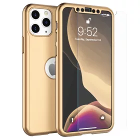   Husă Full Cover 360° pentru Apple iPhone 11 Pro (față + spate + sticlă), aurie