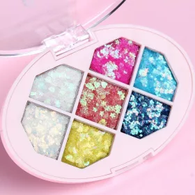   Paleta cu Glitter, Flippy, Varianta 1, 7 Nuante, Pentru Corp si Par, 50 g, Rezistent la Apa, 9.8 x 6.8 cm, Multicolor