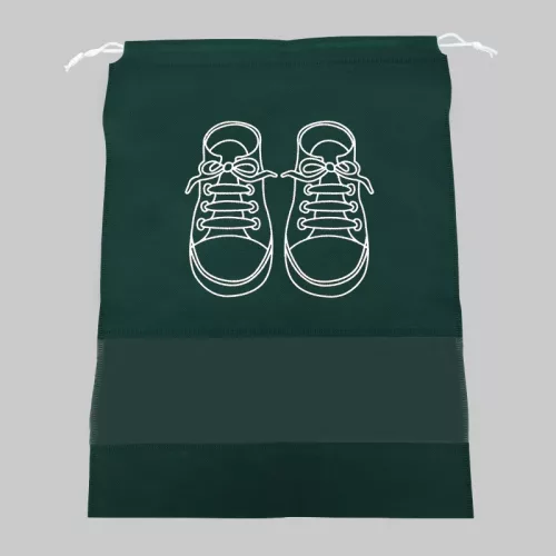 Sac depozitare incaltaminte, pentru voiaj sau depozitare, rezistent la praf, compatibil cu masina de spalat, 27 x 36 cm, verde inchis