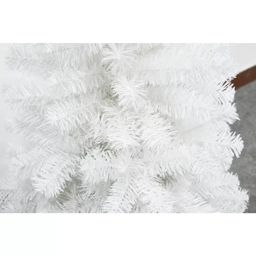 Brad artificial de Craciun, 120 cm, 240 ramuri/varfuri, plastic, interior/exterior, alb, suport inclus