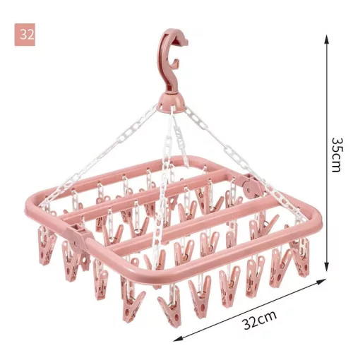 Uscator de rufe , 32 de cleme, plastic, pliabil, rotire 360 grade, 32x32 cm, roz