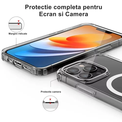 Husa protectie Apple iPhone 15 Plus, compatibila MagSafe, transparenta