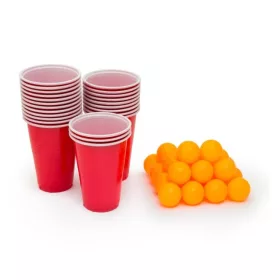   Joc de baut Beer Pong , 24 Pahare, 24 Mingi, material plastic, reutilizabil, portabil, rosu