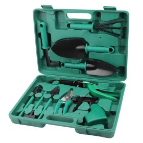   Set 10 accesorii pentru gradinarit, geanta depozitare inclusa, otel inoxidabil, 37 x 28 cm, verde