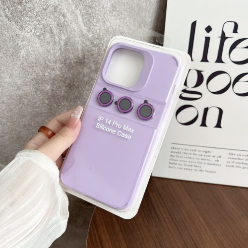Husa protectie Apple iPhone 15 Pro Max, Shockproof Silicone, catifea in interior, folii de protectie camere incluse, mov lila