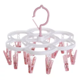   Uscator de Rufe cu 16 carlige, suspendat, rotire 360 grade, plastic, multifunctional, 26 x 21 cm, roz