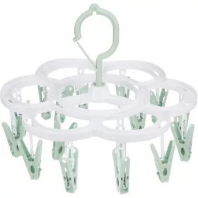   Uscator de Rufe Suspendat, 16 Carlige, Rotire 360 Grade, plastic, Usor de Depozitat, Multifunctional, 26 x 21 cm, Verde