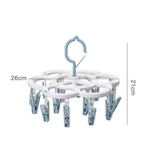 Uscator de Rufe Suspendat, cu 16 Carlige, Rotire 360 Grade, Mateiral Plastic, Usor de Depozitat, Multifunctional, 26 x 21 cm, Albastru