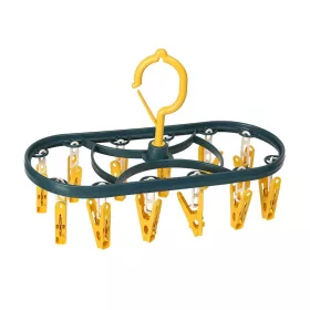   Uscator de Rufe Suspendat, cu 12 Carlige, Rotire 360 Grade, Protectie Vant, Mateiral Plastic, Usor de Depozitat, Multifunctional, 30 x 12.5 cm, Albastru/Galben