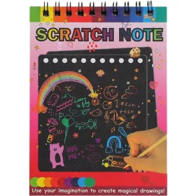   Caiet cu 10 fise razuibile DIY Magic Scratch, Curcubeu, Creion din Lemn, Cartonase negre, 14 x 10 cm, rosu