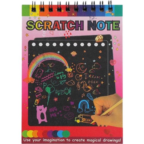 Caiet cu 10 fise razuibile DIY Magic Scratch, Curcubeu, Creion din Lemn, Cartonase negre, 14 x 10 cm, rosu