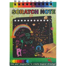   Caiet cu 10 fise razuibile DIY Magic Scratch, 14 x 10 cm, curcubeu, creion lemn, cartonase negre, verde