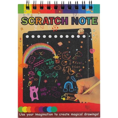 Caiet cu 10 fise razuibile DIY Magic Scratch, Curcubeu, Creion din Lemn, Cartonase negre, 14 x 10 cm, galben