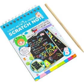   Caiet cu fise razuibile DIY Magic Scratch, 12 File, 14 x 10 cm, curcubeu, creion lemn, cartonase negre, Baby Blue