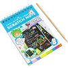 Caiet cu 10 fise razuibile DIY Magic Scratch, 20 cm x 13.5 cm, curcubeu, creion lemn, cartonase negre, multicolor