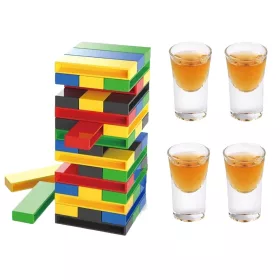   Joc de Baut, Turn Jenga din Plastic, cu 4 Pahare de Shot, +18 Ani, Multicolor