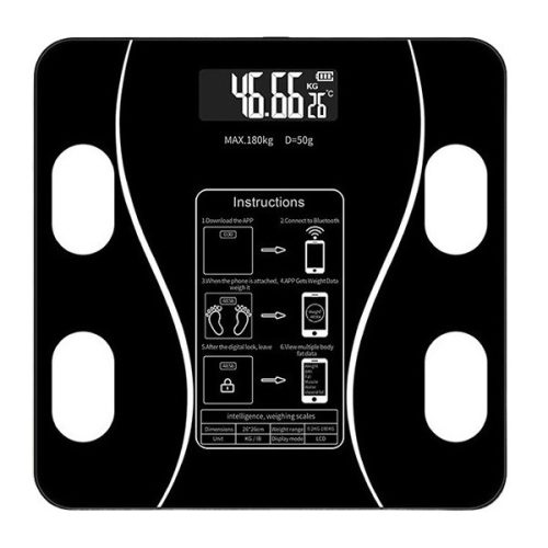 Cantarul corporal electronic RT-002, multiple functii, conectare aplicatie prin bluetooth, baterii, negru