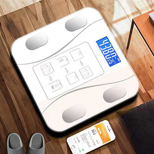 Cantarul corporal electronic RT-002, multiple functii, conectare aplicatie prin bluetooth, baterii, alb