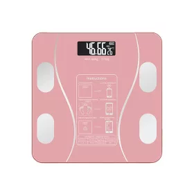   Cantar Electronic Inteligent De Baie Cu Aplicatie Smart, Corporal, Ecran Digital Iluminat, Termometru, Suporta Maxim 180 Kg, 26 x 26 cm, Baterii, Roz