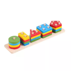   Jucarie educativa tip Montessori, lemn, forme geometrice, 20 Piese, multicolor