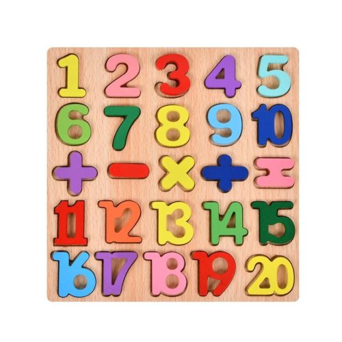 Tabla Montessori, din Lemn, Educatie Timpurie Cifre, 25 Piese Lemn, +18 Luni, 20 x 20 cm, Vopsea pe Baza de Apa, Multicolor