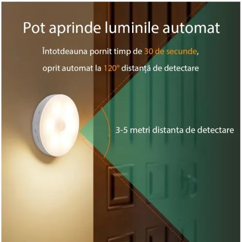 Lampa LED, cu senzor de miscare, Lumina alb cald si rece, Incarcare USB, 8.5 x 2.3 cm