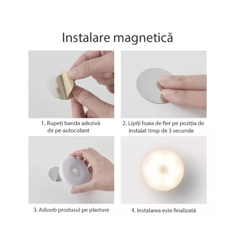 Lampa LED, cu senzor de miscare, Lumina alb cald si rece, Incarcare USB, 8.5 x 2.3 cm