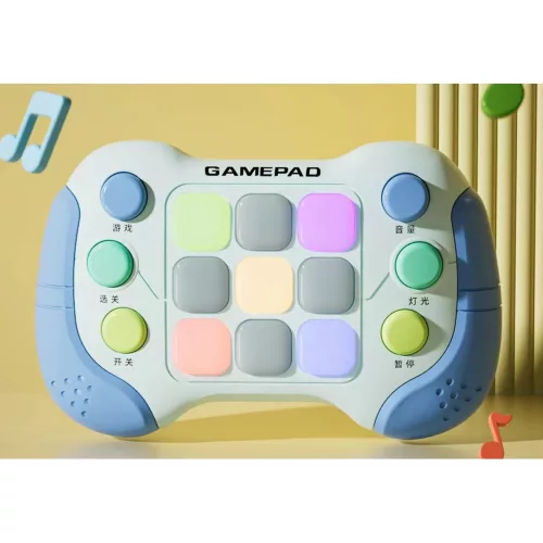 Jucarie Interactiva tip consola Pop It, 6 butoane functionale, 5 Moduri de Joc, 600 Niveluri, +3 ani, albastru/gri