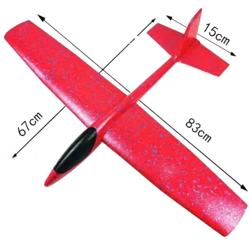 Avion planor din polistiren, dimensiune XXL (84 cm), rosu