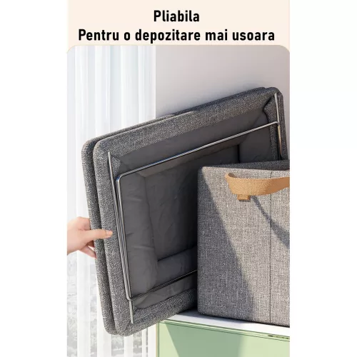 Cutie de depozitare tip cos, pliabila, cadru metalic, manere, 47 x 30 x 25 cm, 35 l, gri