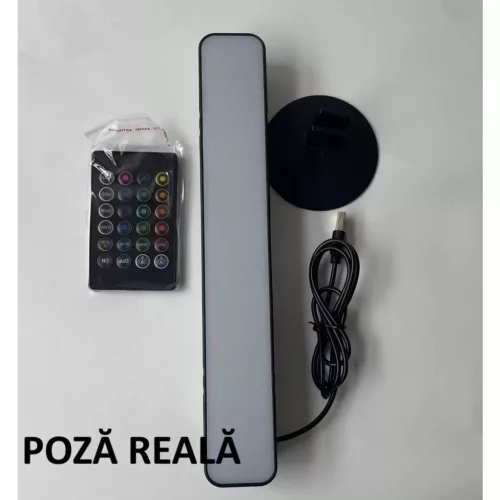 Lampa de Birou RGB, 14 LED-uri, 5V, telecomanda, cablu USB inclus, 25.5 x 4 x 3.5 cm, neagra