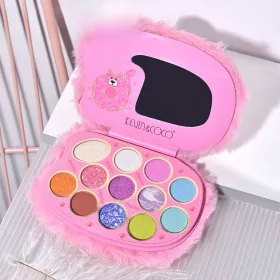   Paleta de Machiaj KEVIN & COCO, Pink Fuzzy, fard de pleoape,12 culori, 15 x 10.5 x 3 cm