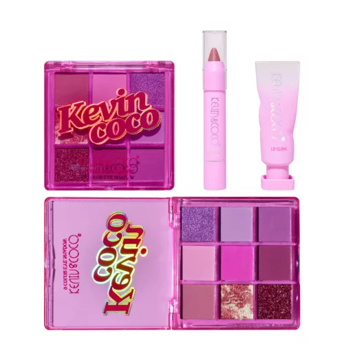 Set 3 produse machiaj KEVIN & COCO, Pink Ice Star, 9 culori, 15.5 x 13 x 3.4 cm