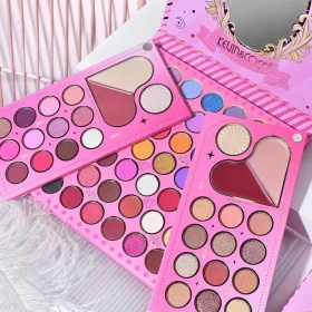  Trusa de machiaj KEVIN & COCO, Princess Palette, fard de pleoape, iluminator, corector, ruj, 79 culori, 19.7 x 20 x 2 cm