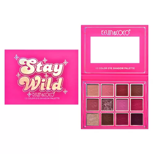 Paleta de machiaj KEVIN & COCO, Stay Wild, fard de pleoape, 12 culori, 13.6 x 10.4 x 0.9 cm