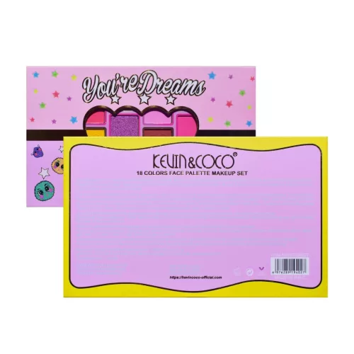 Paleta de machiaj KEVIN & COCO, Candy Star, fard de pleoape, 18 culori, 19.3 x 12 x 1.4 cm