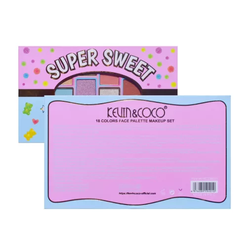 Paleta de machiaj KEVIN & COCO, Pink Blue, fard de pleoape, 18 culori, 19.3 x 12 x 1.4 cm