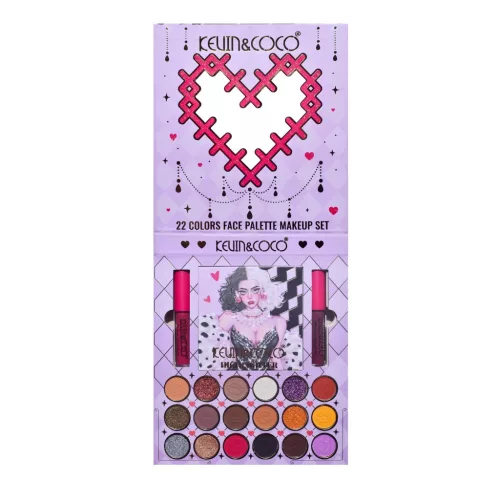 Set 4 produse de machiaj KEVIN & COCO, Black-White Witch, 22 culori, 19.7 x 21.2 x 2.5 cm