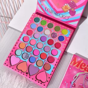   Trusa de Machiaj KEVIN & COCO, Mean Girl Heart, fard de pleoape, Iluminator, blush cremos, 96 culori, 21 x 15.7 x 2.4 cm